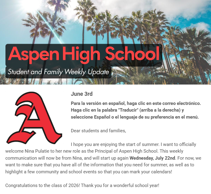 Wednesday, June 3rd Principal Newsletter